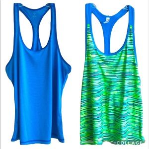 NEW Zella & Under Armour 2 Piece Racerback Workout Tank Tops Blue & Green Sz MED